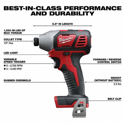 MILWAUKEE Cordless Tool Combination Kit: 4 Tools, 18 V DC Volt, Battery Included, M18™, M18™, 2PYZ8