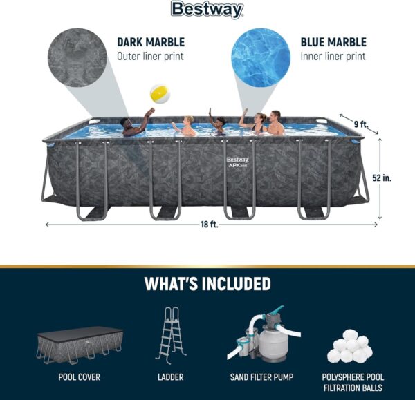 Bestway APX 365 18′ x 9′ x 52″ Rectangular Above Ground Swimming Pool