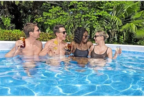 Bestway Power Steel 18′ x 9′ x 48″ Rectangular Metal Frame Above Ground Outdoor Swimming Pool Set with 1,500 GPH Filter Pump, Ladder, and Pool Cover