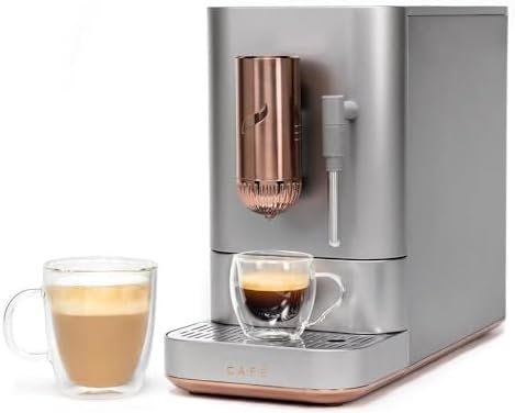 Café Affetto Automatic Espresso Machine + Milk Frother | Built-In & Adjustable Espresso Bean Grinder | One-Touch Brew in 90 Seconds | Steel Silver, 1.2 Liter, (C7CEBBS2RS3)